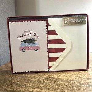 elum Holiday Christmas Cards.  Set of 12 Pink Volkswagen Bus Christmas Cards